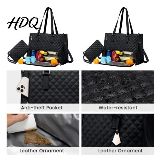 Insulated Lunch Bag Compartment Women Capacity Laptop Quilted Handbag Large Work Tote Shoulder for Travel Business Casual