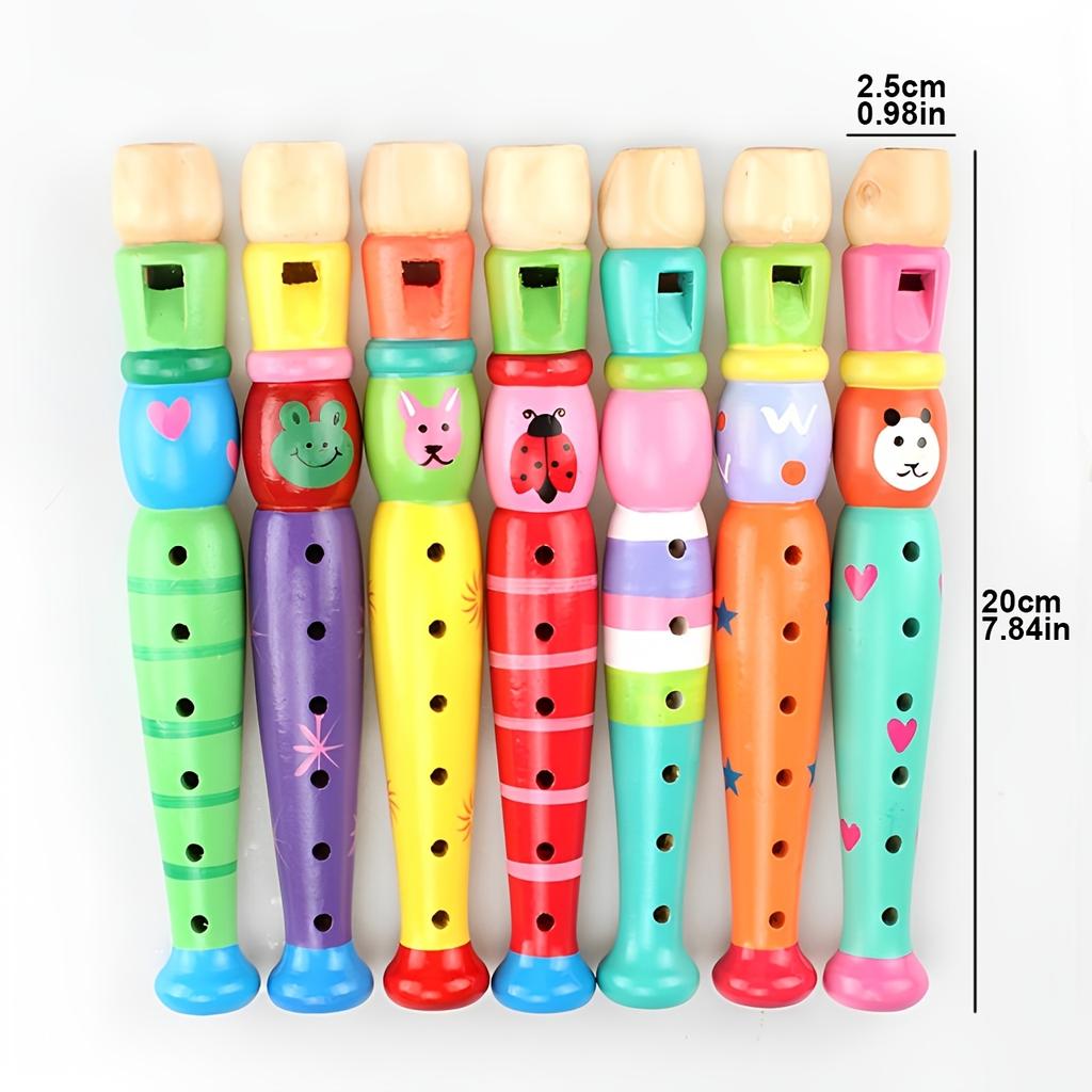 1pc Wooden Flute 6-Hole Colorful Cartoon Clarinet Piccolo Trumpet Toys Musical Instrument Birthday Gift Party Decor JXB