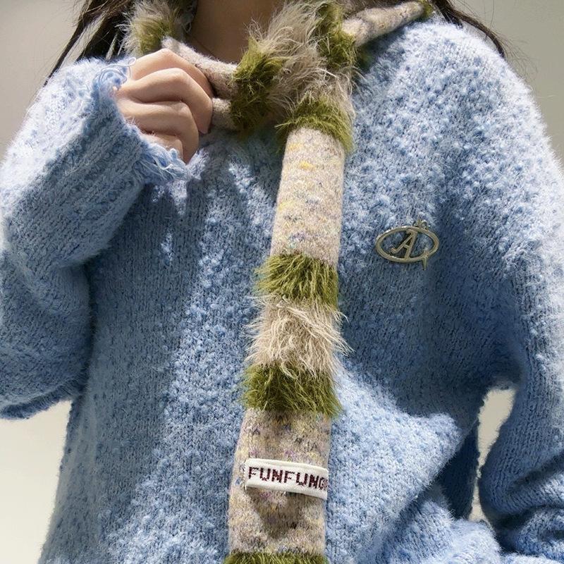 Autumn and winter new rainbow striped scarf women's niche design sense wool knitted contrasting scarf fashionable versatile scarf