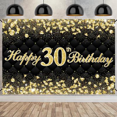 30th 40th 50th Happy Birthday Party Backdrop Black Gold Diamond Background Banner 30th 40th 50th Birthday Party Decoration