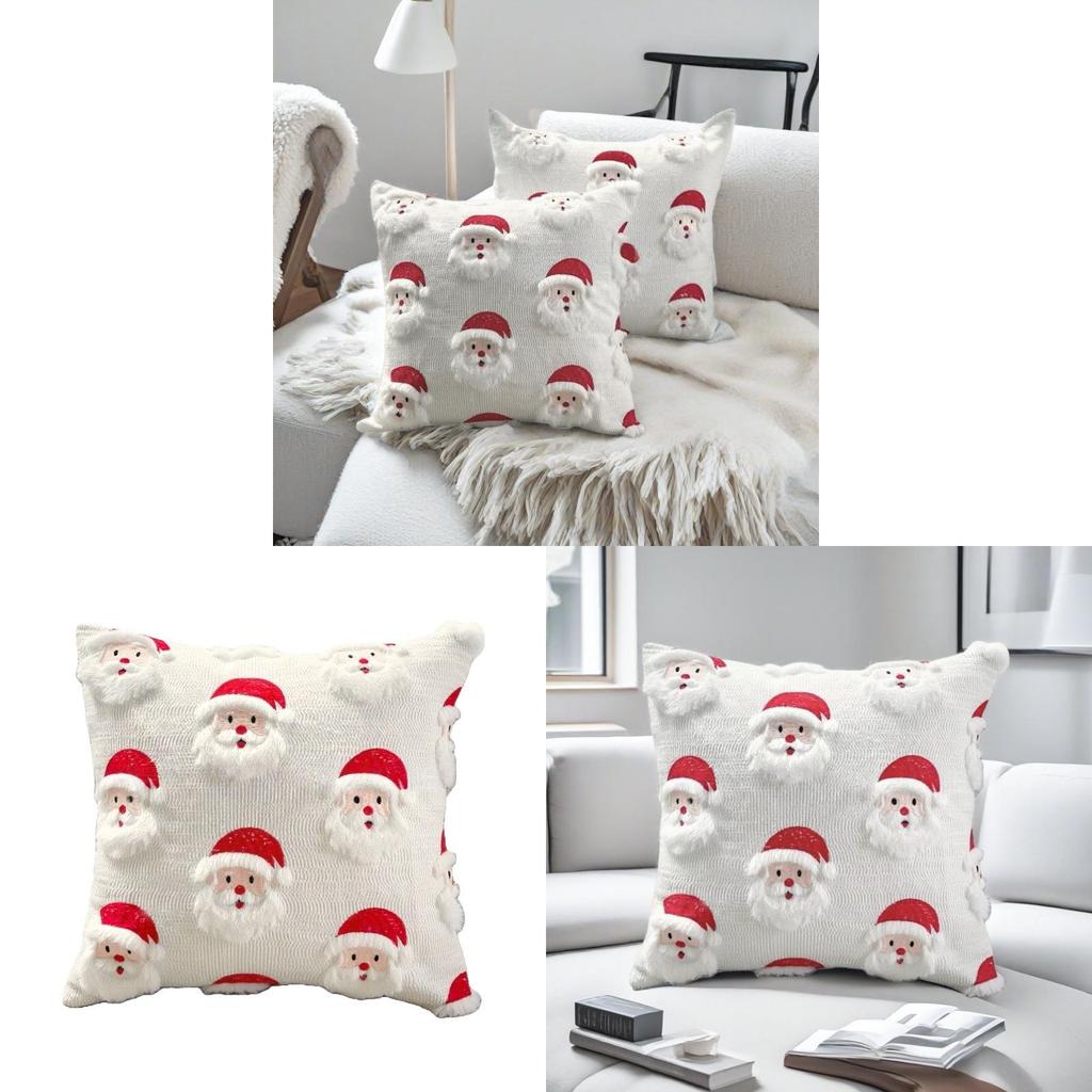 Christmas Santa Plush Cushion Cover With Cartoon Santa Claus Design For Holiday Home Decor