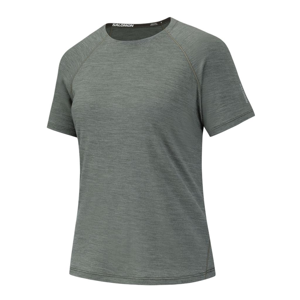 SALOMON Pl Rn Prem Wool Ss Merino Wool Breathable Moisture-Wicking Comfortable Crew Neck Pullover Short Sleeve T-Shirt Women T-Shirts Gray LC3078000