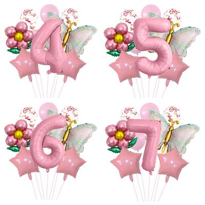 Elegant Butterfly Flower Aluminum Film Balloon 32 Inch Pink Digital Suit Girl Birthday Party Decoration