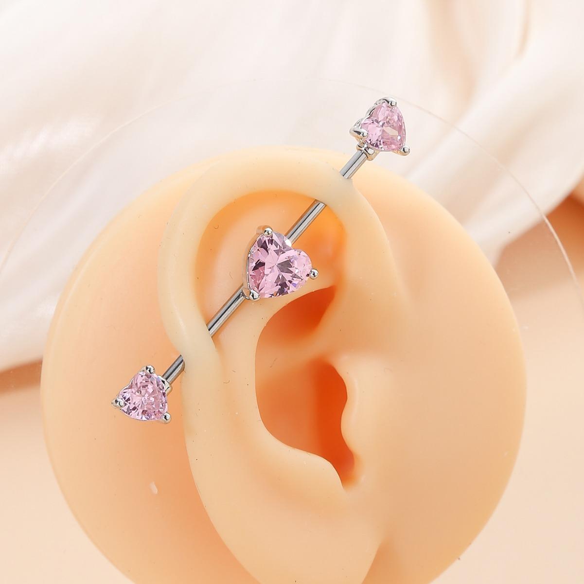 

American piercing earbone stud earrings personalized hip hop style inlaid zircon love heart design ear bridge ear expansion