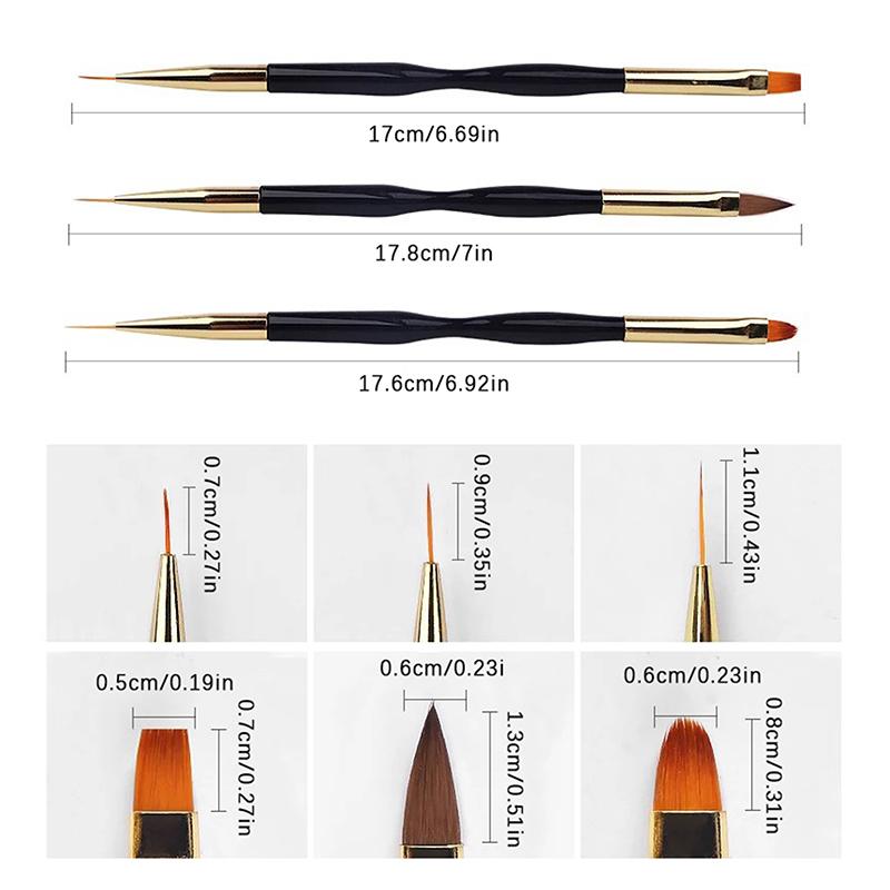French Stripe Nail Art Liner Brush Set Tips Ultra-tynne linje tegnepenn Dual End UV Gel Malebørster Manikyrverktøy