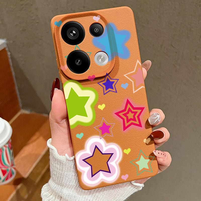 Blended Colorful Stars Pattern Case Xiaomi 14T 13T 11T Pro Leather Texture Silicone Cover Funda For Redmi Note 14 13 Pro 4G 5G 12 11