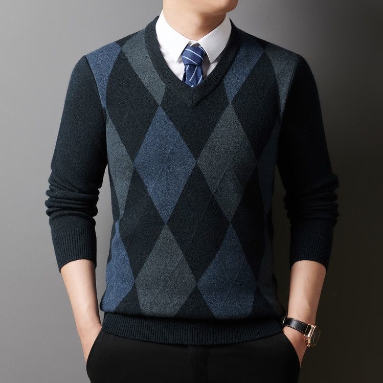 Men's Fall/Winter V-Neck Thickened Wool Knit Sweater