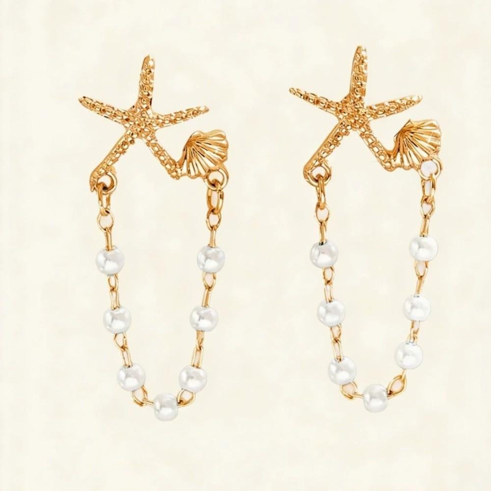 Imitation Pearl Starfish Dangle Earring Bohemian Sea Star Jewelry New Stud Earrings  Beach