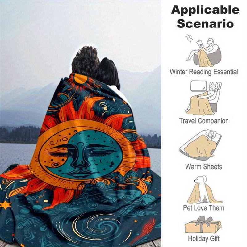 1pc Sun Printing Lightweight Flannel Blanket, Comfortable and Warm Blanket, for Camping Sofa Bed and Couch Office, Suitable for Gift Blankets