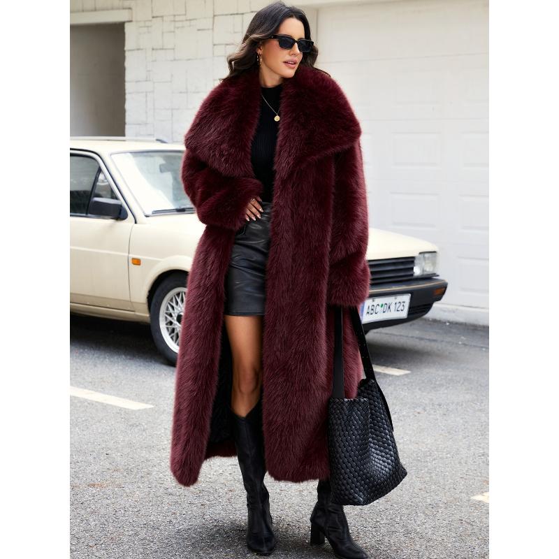Shaggy Faux Fur Warm Maxi Overcoat for Women Luxury Lapel Open Front Fluffy Winter Parka Outwear Long Jackets Women's Long Sleeve Shawl Collar Coats
