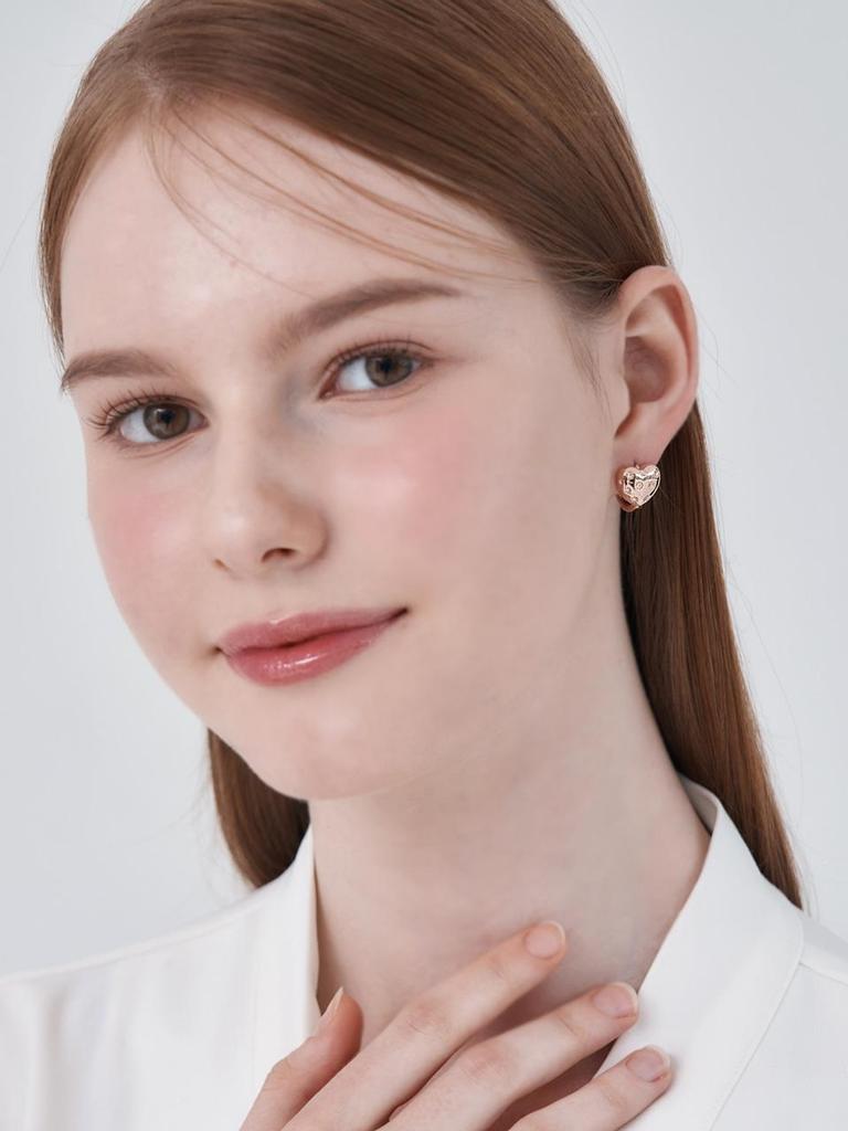 14K Ballroom Heart Carved Cubic One-Touch Earrings C24EGP212