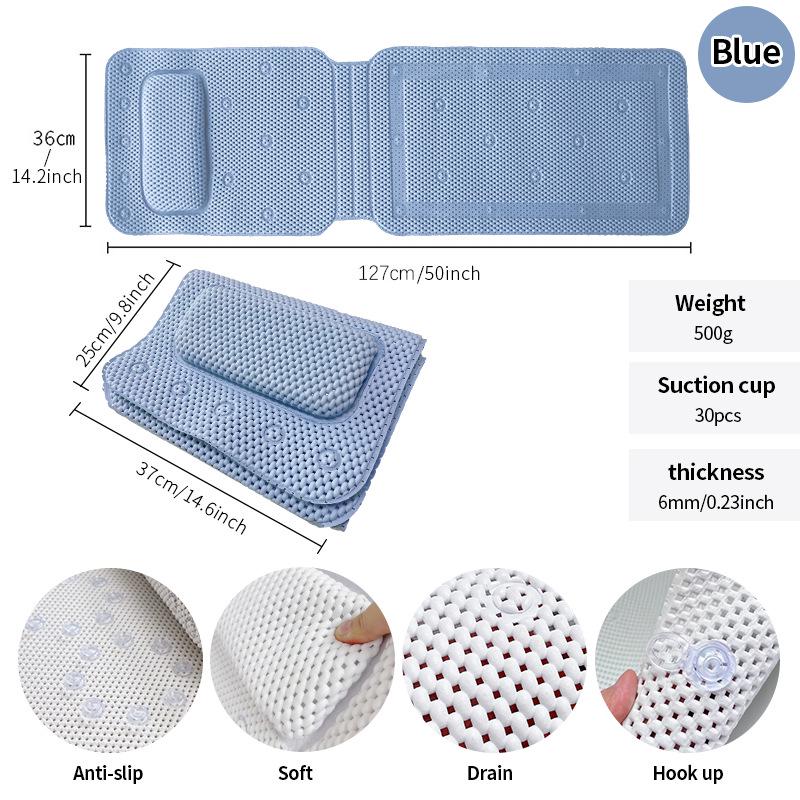 Anti-Slip PVC Bathtub Mat with Suction Cups, Pillow, and Backrest for a Relaxing Bubble Bath