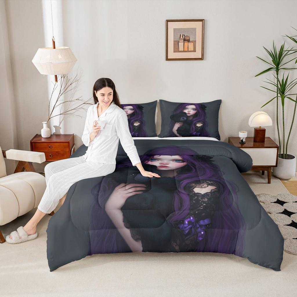 Erosebridal 2/3pcs Anime Characters Comforter Set for Teens Adults - Kawaii Cute Character Image Bed Set Japanese Style Bed
