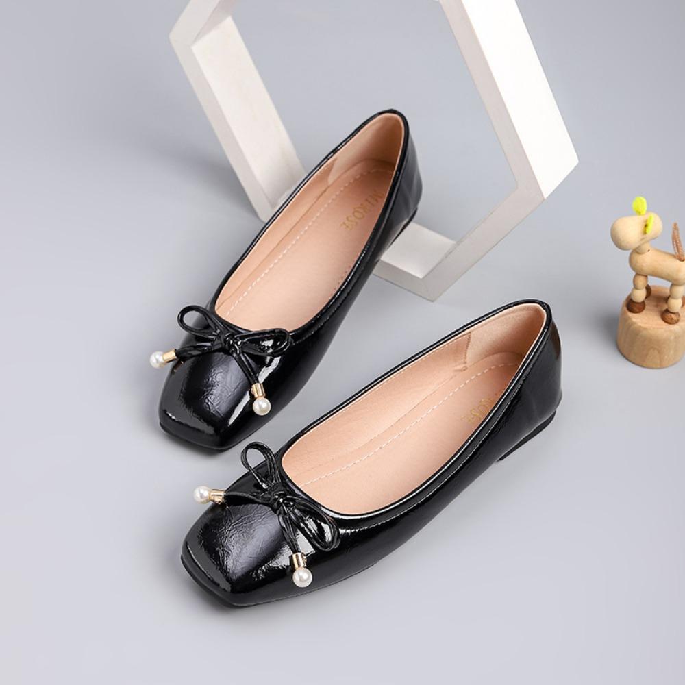 Women's Flat Shoes Shallow Mouth Square Head Single Shoes Women's New Summer Flat Bottomed Soft Leather Large Size Woman Shoes