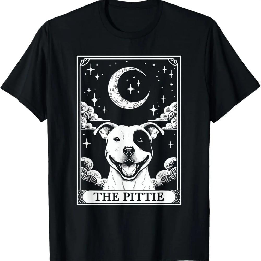 

Винтажная футболка с картой Таро, полумесяцем и собакой питбулем, питти-мама XXXXXL чёрный