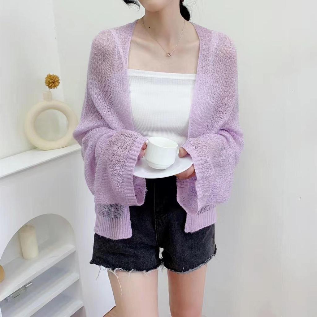 Sheer Crochet Knit Cardigan for Women Cover Up Long Sleeve Open Front Sweater Casual Knitwear Beach Outfit