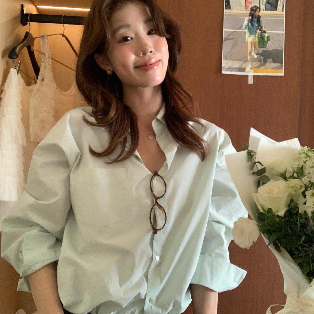 Limon Lemon Green Tea Loose Shirt - Women’s Spring 2026 High-End Long Sleeve Top