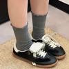 Black Ear-rimmed Women's Mid-calf Socks for Spring and Autumn, Coffee-colored Retro Pile Socks for Autumn and Winter, Pure Cotton Versatile and Trendy