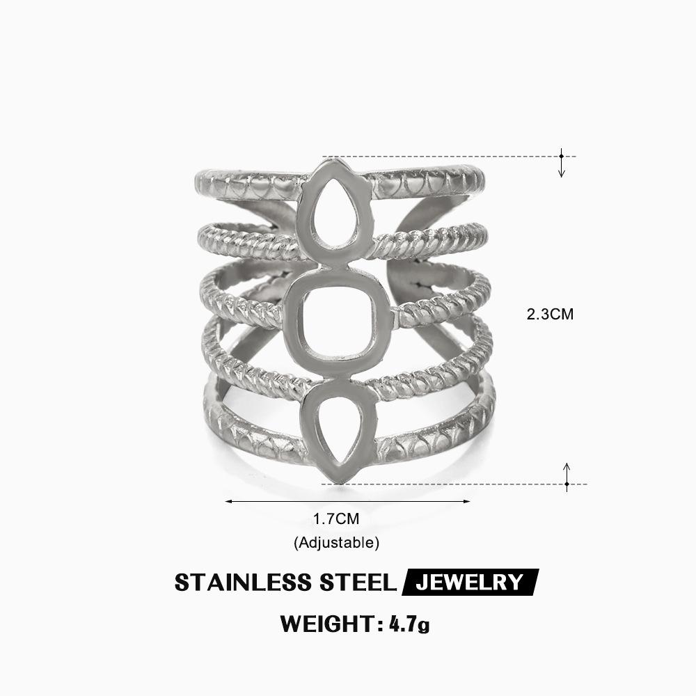 Exaggerated Trendy Geometric Line Ring Woman And Men Individual Ethnic Style Gold Plated Stainless Steel Open Rings