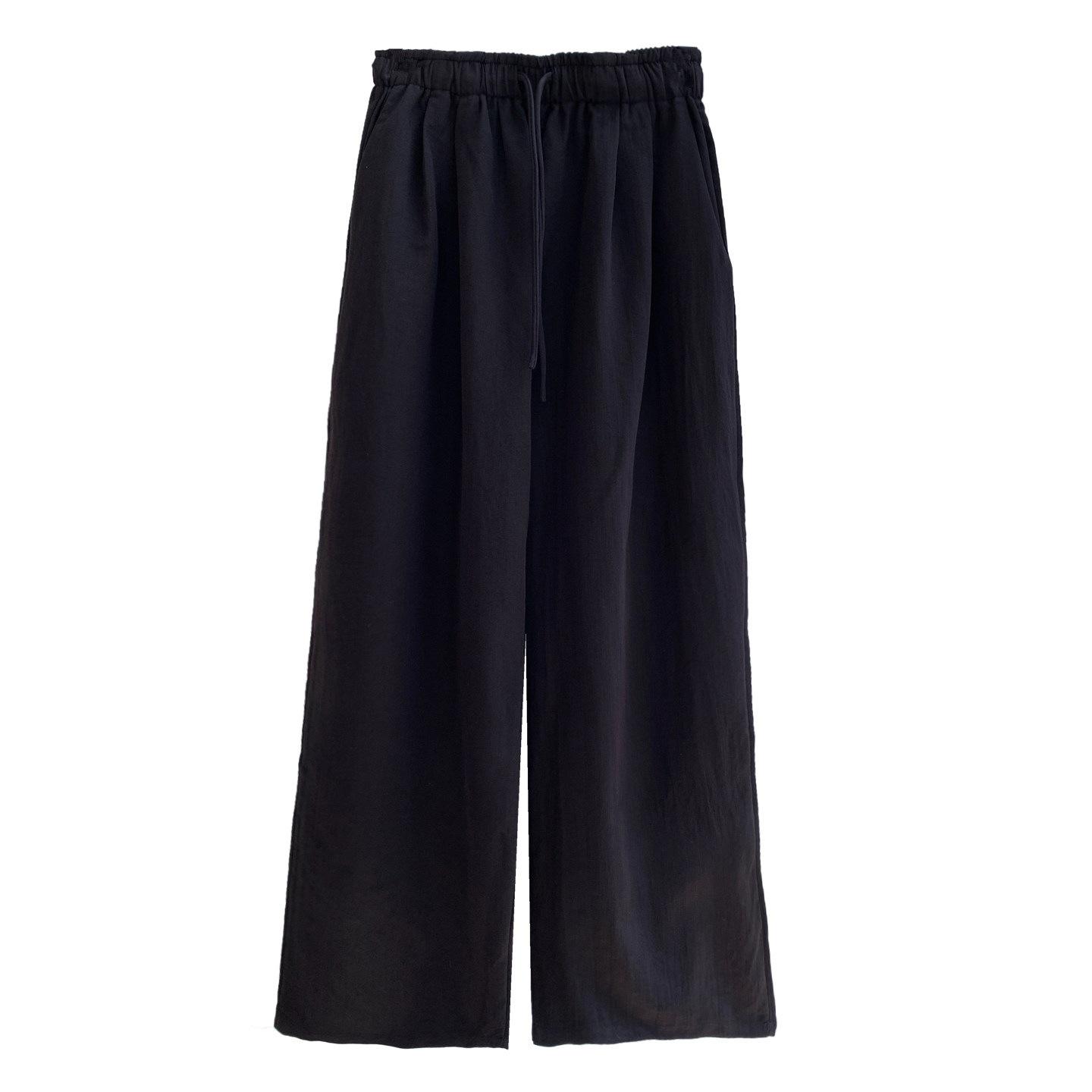 

Women s Dark Blue High-Waisted Drawstring Scimitar Pants - Spring/Summer 2026 Loose Wide-Leg, Versatile, Slimming Cotton-Linen Pants Medium чёрный