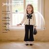 JELLYBABY Girls' Pearl Bow Lace Trim Camping Two-Piece Set