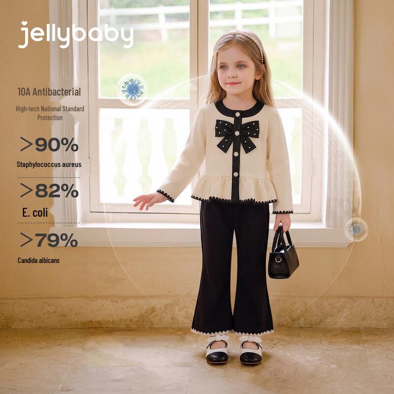 JELLYBABY Girls' Pearl Bow Lace Trim Camping Two-Piece Set