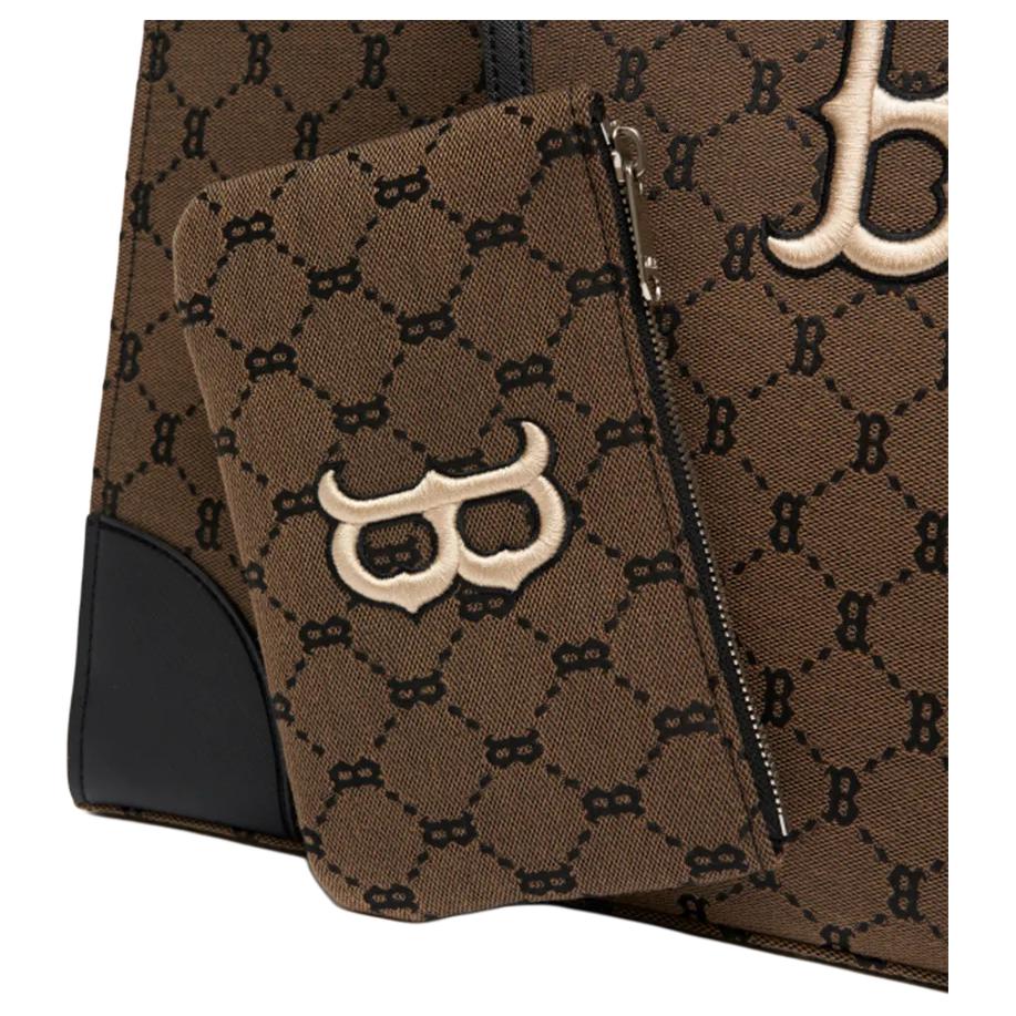 New MLB Monogram Collection Polyester Combo Bag, Tote Bag, Shopping Bag, Shoulder Bag, Handbag Unisex Dark Brown Mocha 3AORL021N-43BGD