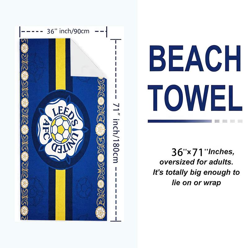 Leeds United Print Beach Towel, Large Soft Quick Dry Towel for Beach Camping Swimming