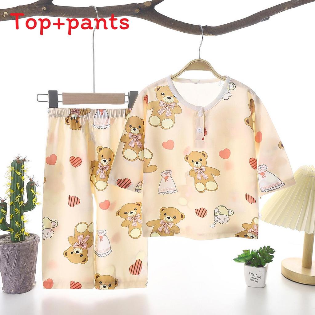 Cartoon Dinosaur Kids Sleepwear Set With Breathable Cotton Silk For Summer Comfort