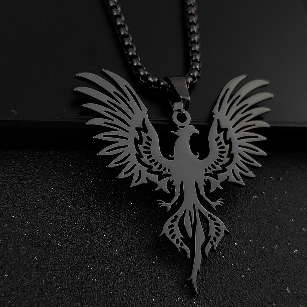 Fashionable and Simple Firebird Phoenix Necklace Daily Titanium Steel Pendant Jewelry for Men and Women