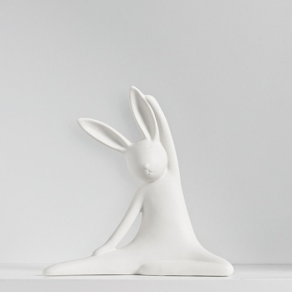 Ceramic Bunny Statue Cute Rabbit Model Nordic Style Animal Sculpture  Office