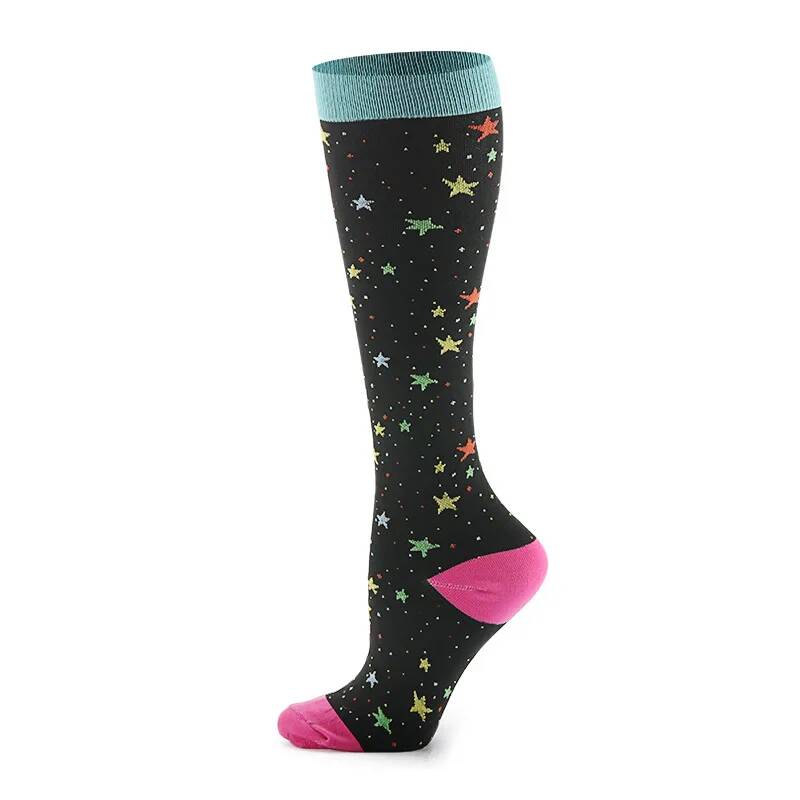 Compression Stockings Men Women Running Stripes Dots Love Claws Stars Sport Flight Nylon Varicose Veins Knee Long Socks