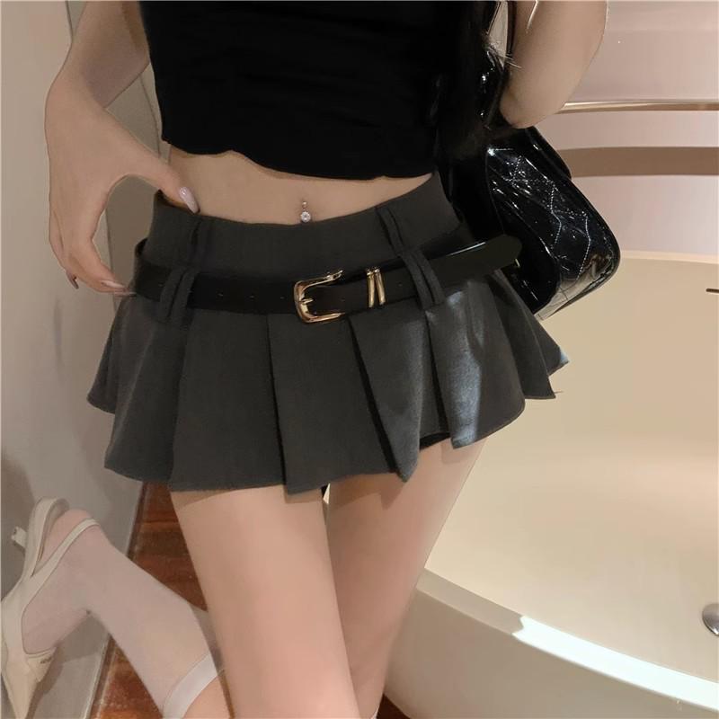 High-Waisted Pleated A-Line Mini Skirt with Belt for Petite Women - Versatile Summer Style