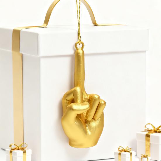 Julmittenfingerdekoration Rolig handgest Julgransprydnad Fräck Gyllene Mittenfinger Hängande Dekoration Skämtpresenter för Vuxna