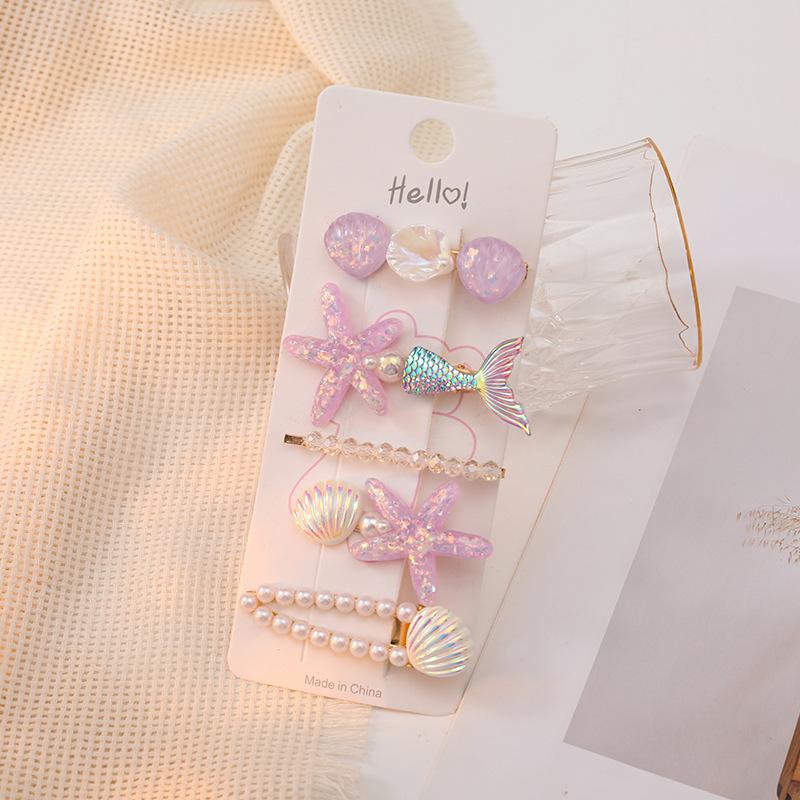 5 Pcs/Set Mermaid Starfish Shell Hairpins Girls Cute Hair Clips Hairgrips for Women Barrettes Hair Styling Tool Hair Accessories