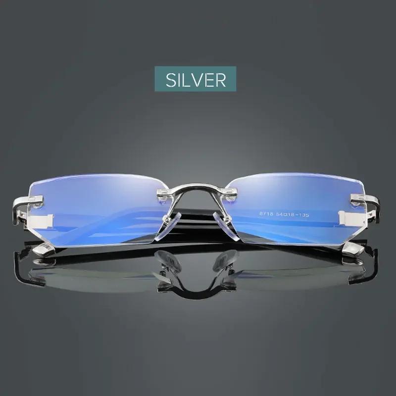 Fashion Men Glasses Blue Light Blocking Reading Cutting Rimless Eyeglasses Frame Anti Fatigue Hyperopia Presbyopic Eyewear