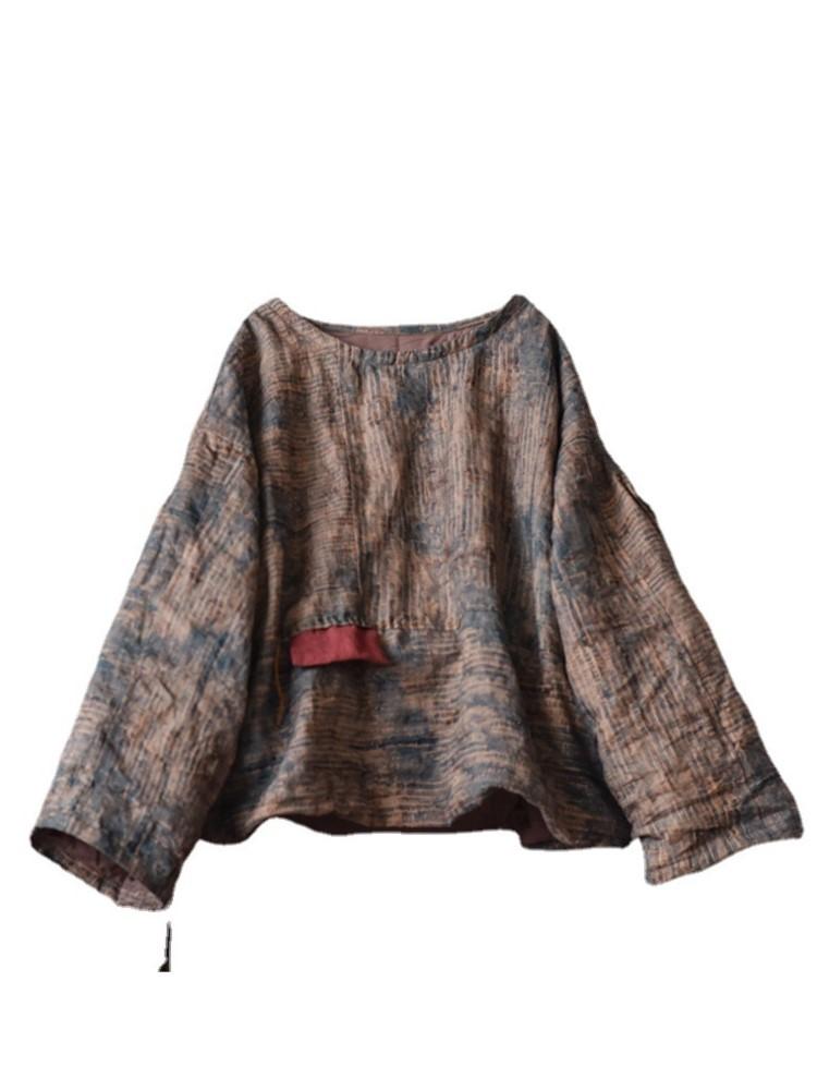 Johnature Women Linen Print Floral Parkas Spring Coats Long Sleeve O-Neck Clothes Vintage Women Parkas