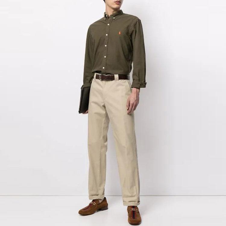 Polo Ralph Lauren FW21 Logo Embroidered Button-Up Long Sleeve Shirt Men shirts Green 710804257-006