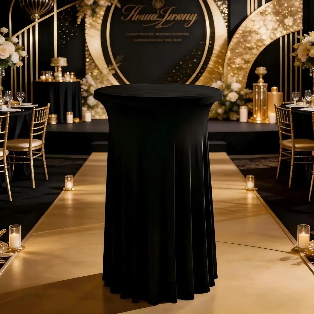 Solid Color Height Stretch Round Tablecloth Long Drape Bar Counter Cover  Auditorium