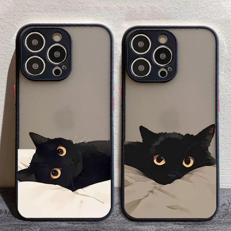 Funny Black Cat Phone Case for IPhone 15 14 13 12 11 X XR XS XSMAX 8 7 Plus Mini Pro Max Cute Soft Black Phone Cover