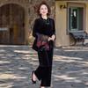 Women's Golden Velvet Vest & Suit: Middle-Aged/Elderly Spring Three-Piece Set - Chinese National Style