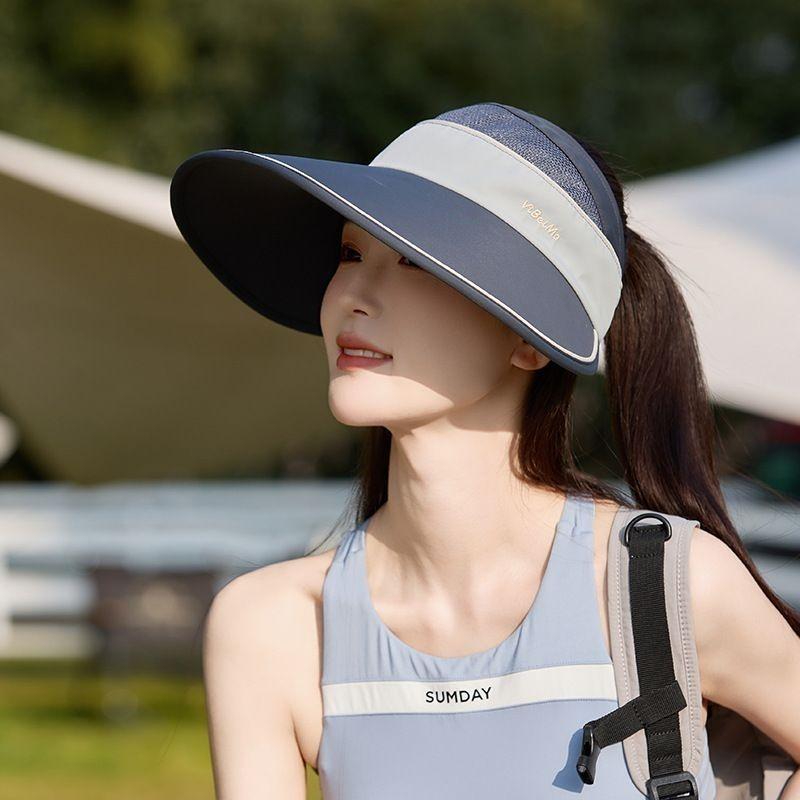 Women's Hollow Top Sun Visor Cap - Summer UV Protection Hat with Wide Brim, Face Cover Outdoor Adjustable Hat