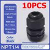 10Pcs Waterproof Cable Gland NPT 1/4 NPT 1/2 NPT 3/8 American Nylon Cable Joint Black Flame-retardant 4-25mm Wire Connector IP68