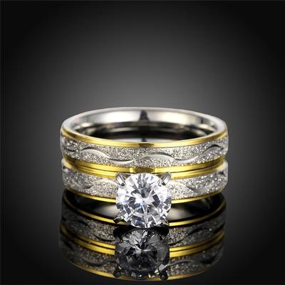 2pcs /Set Crystal Stainless Steel Rings For Women Girl Aaa White Cubic Zircon Rhinestone Ring Wedding Band Jewelry Aneis Feminino