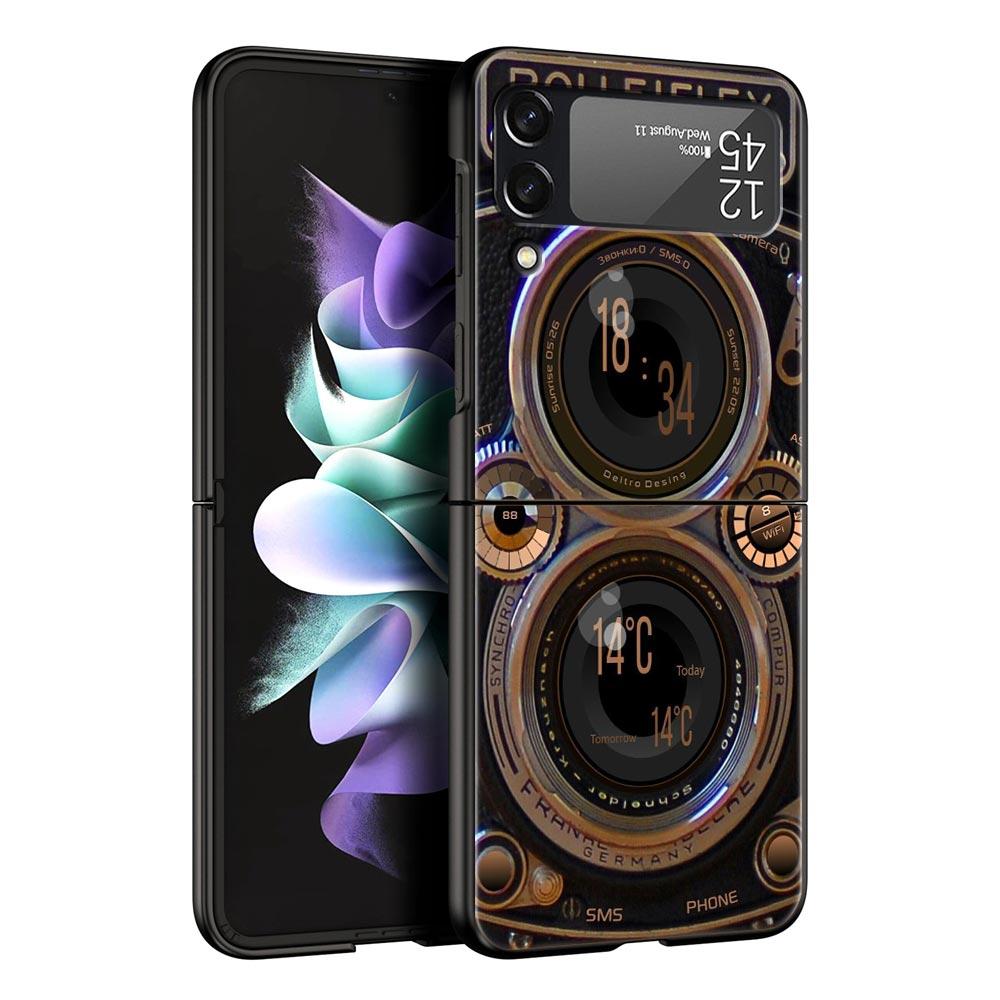 Retro Camera Hard PC Phone Case For Samsung Galaxy Z Flip 7 6 5 4 Black Cover For Galaxy Z Flip 3 Foldable Shell Fundas Capa Bag