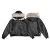 ZYLLO Y2K European American  winter thickened coat leather lining hooded fur collar cotton coat youth trend classic black cool