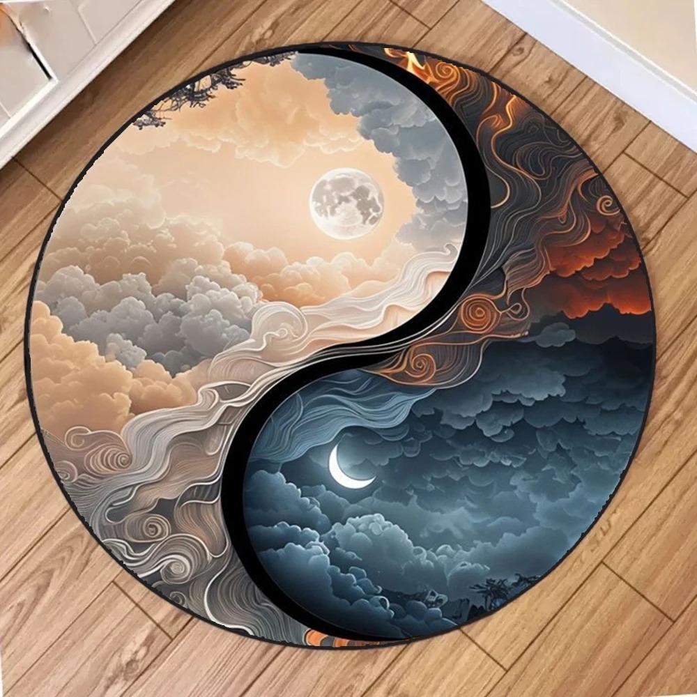 Yin Yang Dragon Round Rug Chinese Mythology Pattern Carpet Living Room Bedroom Decorative Floor Mat