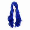 Lange, lockige, wellige, hitzebeständige Cosplay-Perücke mit seitlichem Pony, voluminös, universell passend, perfekt für Kostüme und Veranstaltungen, inklusive Perückenkappe (blau)
