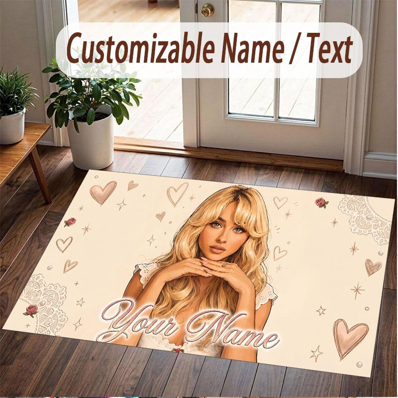 Custom Name Crystal Velvet Rug,Sabrina Carpenter Comfortable Anti Slip Floor Mat For Room Decoration