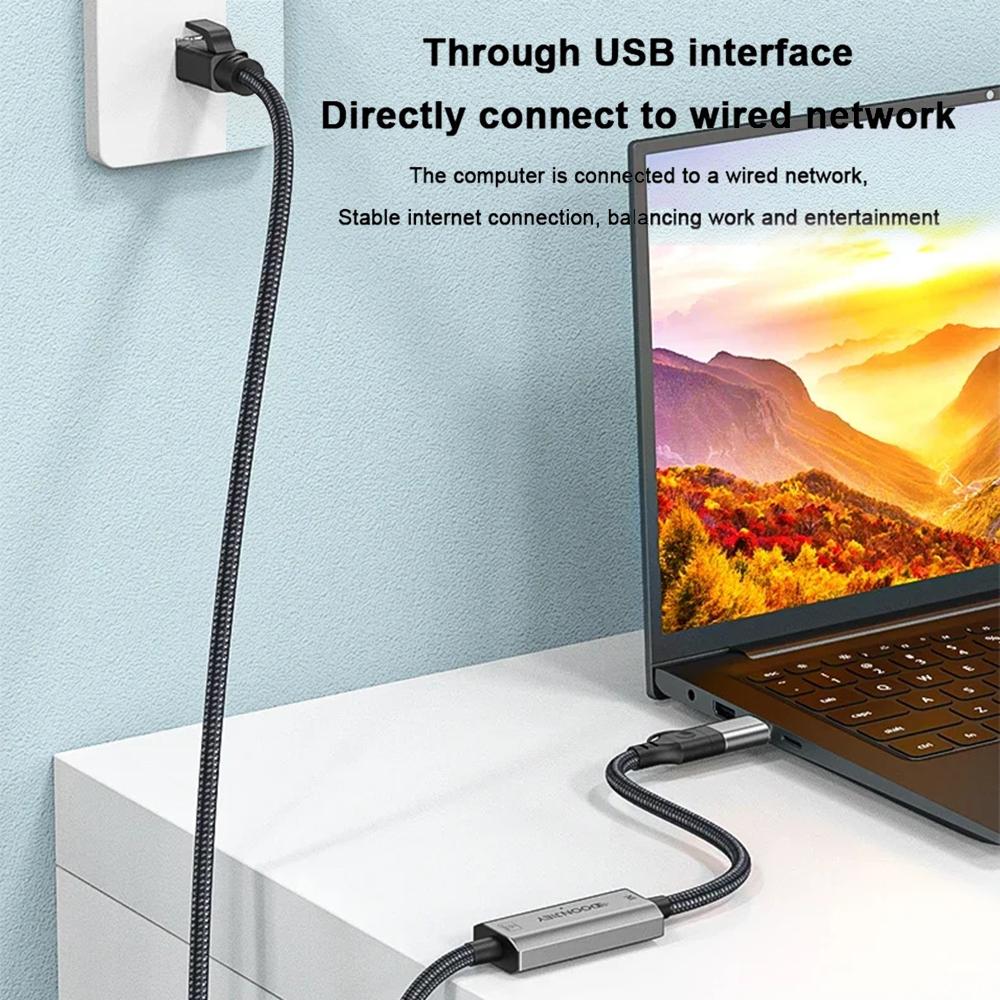 1.2m USB C+USB to RJ45 Ethernet LAN Cable 2 in 1 Gigabit Ethernet Adapter Cable for iPhone 15 Series/Macbook Pro